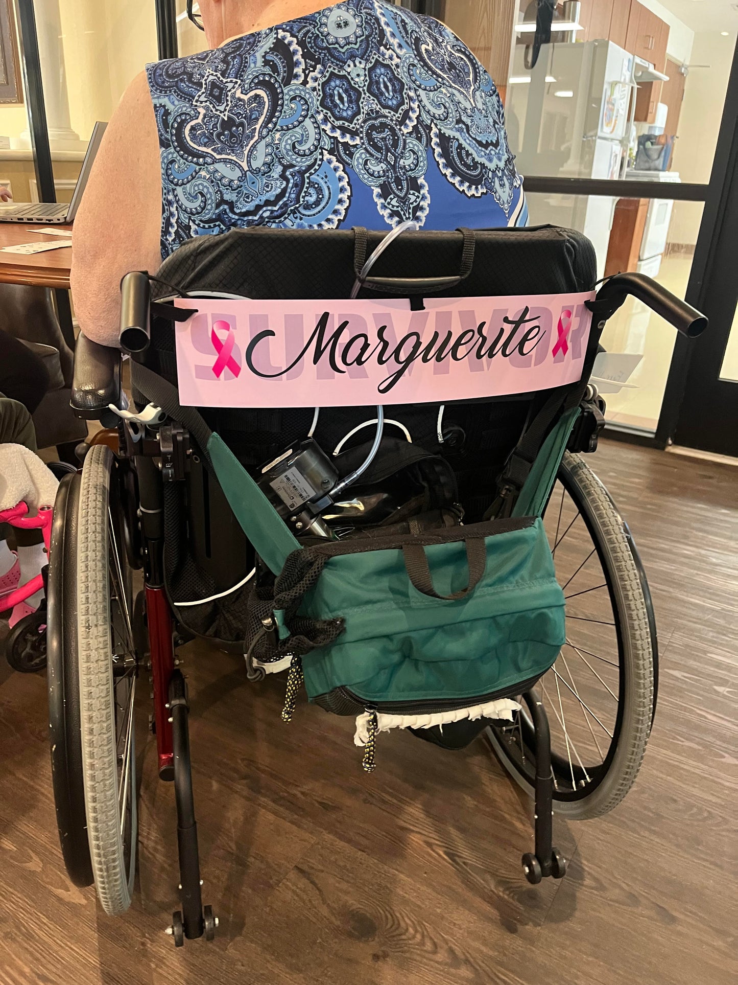 Pink ribbon survivor wheelchair banner